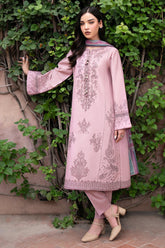 JAZMIN - 3PC DHANAK EMBROIDERED SHIRT WITH TWILL PRINTED SHAWL AND TROUSER - HZG1883